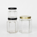 Vanjoin high quality 45ml 100ml 180ml 380ml 500ml 730ml hexagon glass honey jam jar with metal lid